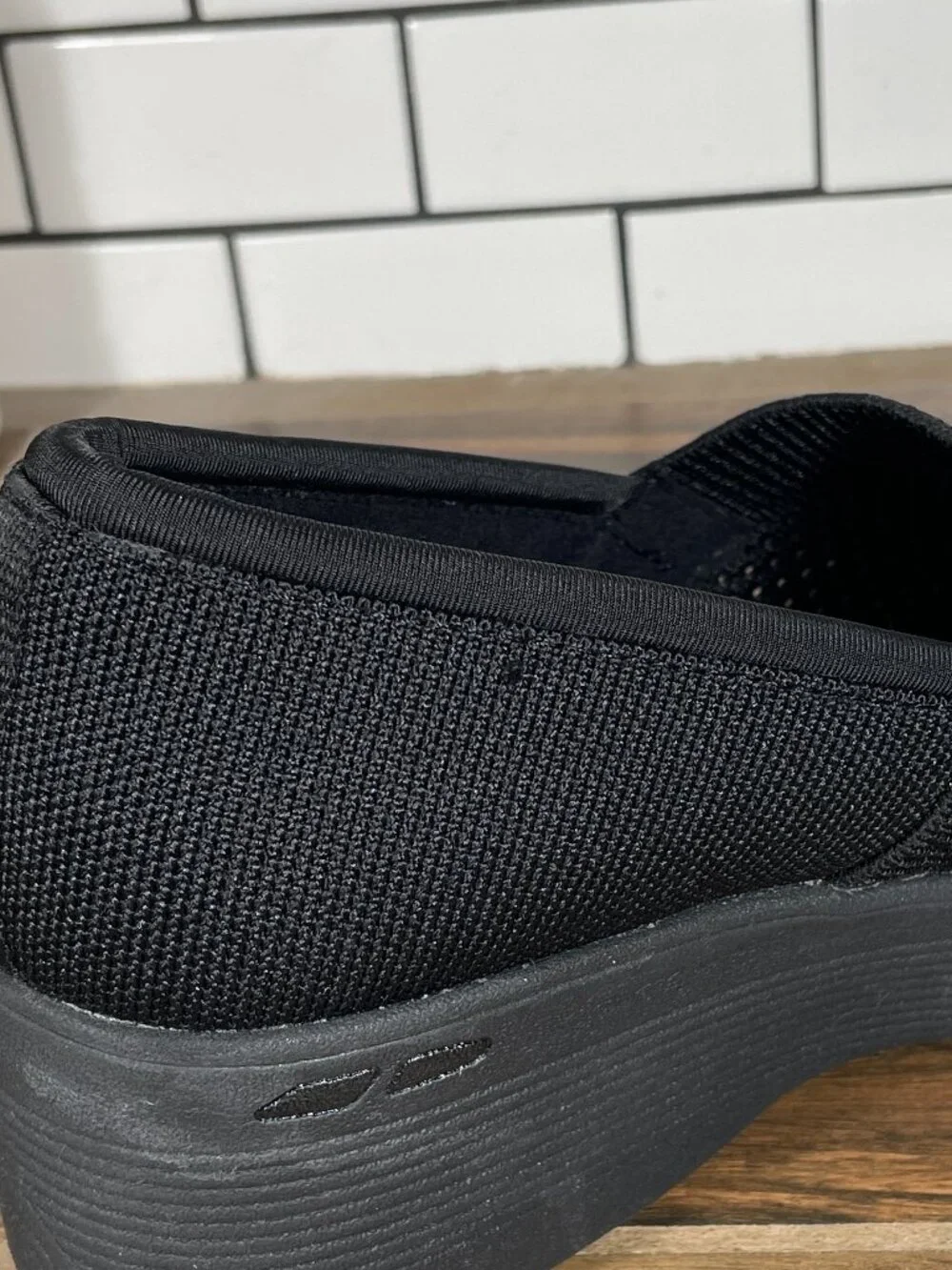 Skechers Pier Lite Shoes Womens Size 9 Wide Black Lightweight Slip On Wedge